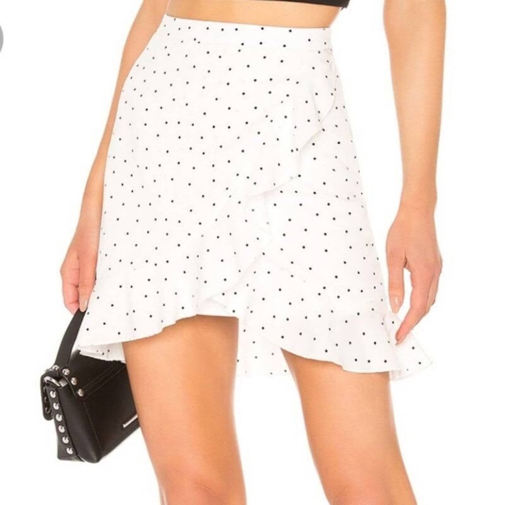 Revolve Superdown Serina White and Black Dot Skirt XXS